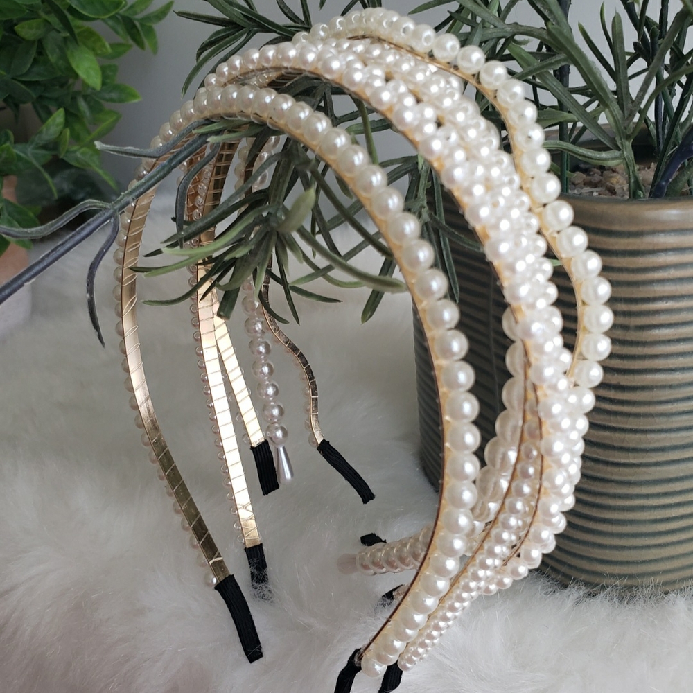 Elegant Pearl and Gold Headband Set - Picture 1 of 3